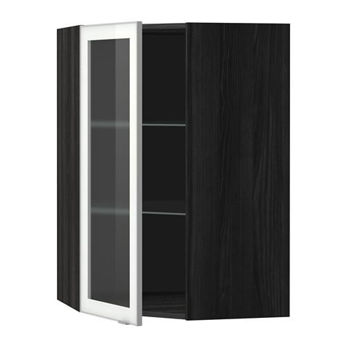 МЕТОД Углов навесн шк с полками/сткл дв - под дерево черный, Ютис матовое стекло/алюминий, 68x100 см МЕТОД Углов навесн шк с полками/сткл дв - под дерево черный, Ютис матовое стекло/алюминий, 68x100 см