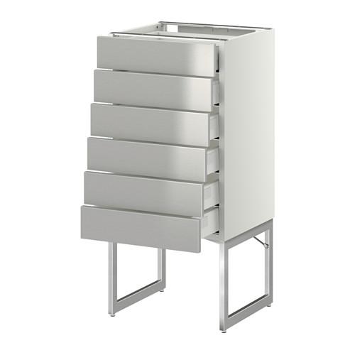 МЕТОД / МАКСИМЕРА Напольн шкаф 6фронт пнл/6 низ ящ - белый, Гревста нержавеющ сталь, 40x37x60 см МЕТОД / МАКСИМЕРА Напольн шкаф 6фронт пнл/6 низ ящ - белый, Гревста нержавеющ сталь, 40x37x60 см