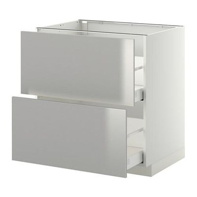 МЕТОД / МАКСИМЕРА Напольн шкаф 2фрнт/2выс ящ - 80x60 см, Гревста нержавеющ сталь, белый МЕТОД / МАКСИМЕРА Напольн шкаф 2фрнт/2выс ящ - 80x60 см, Гревста нержавеющ сталь, белый