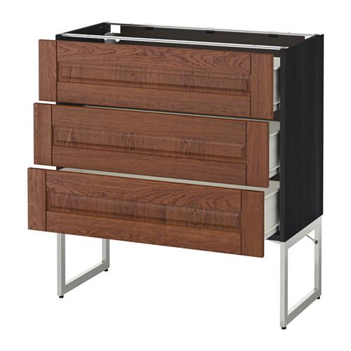 МЕТОД / ФОРВАРА Нплн шк 3 фрнт/3 средн ящика - 80x37x60 см, Филипстад коричневый, под дерево черный