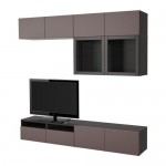 BESTÅ шкаф для ТВ, комбин/стеклян дверцы серый