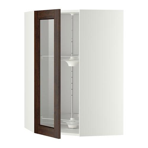 МЕТОД Углов навесн шк с врщ скц/сткл дв - белый, Эдсерум под дерево коричневый, 68x100 см