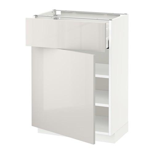 МЕТОД / МАКСИМЕРА Напольный шкаф с ящиком/дверью - белый, Рингульт глянцевый светло-серый, 60x37 см