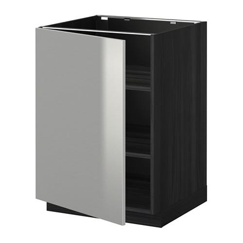 МЕТОД Напольный шкаф с полками - под дерево черный, Гревста нержавеющ сталь, 60x60 см МЕТОД Напольный шкаф с полками - под дерево черный, Гревста нержавеющ сталь, 60x60 см