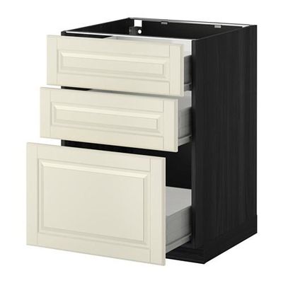 МЕТОД / ФОРВАРА Напольный шкаф с 3 ящиками - 60x60 см, Будбин белый с оттенком, под дерево черный МЕТОД / ФОРВАРА Напольный шкаф с 3 ящиками - 60x60 см, Будбин белый с оттенком, под дерево черный