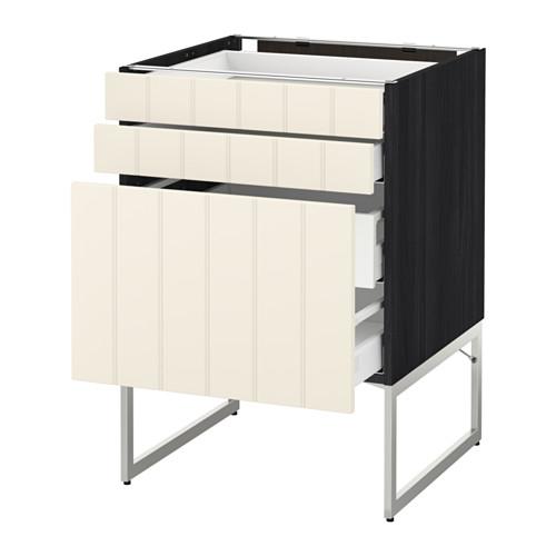 МЕТОД / МАКСИМЕРА Напольн шкаф 3фронт пнл/2низ/2ср ящ - под дерево черный, Хитарп белый с оттенком, 60x60x60 см МЕТОД / МАКСИМЕРА Напольн шкаф 3фронт пнл/2низ/2ср ящ - под дерево черный, Хитарп белый с оттенком, 60x60x60 см