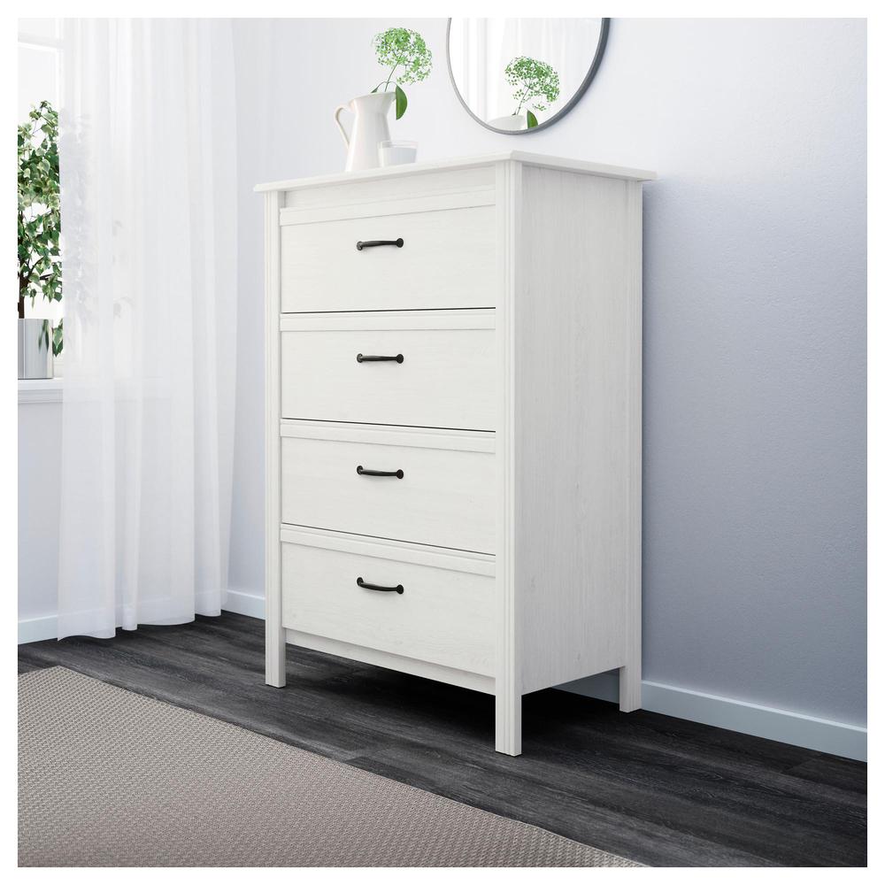 Algebra Kan ikke mandat BRUSALET Chest of drawers with 4 drawers - white (302.527.46) - reviews,  price, where to buy