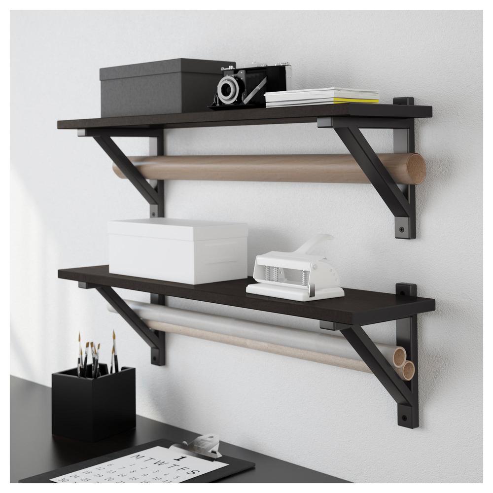 79x19 cm Black-brown/black Solid wood EKBY HÅLL/EKBY HEMNES Wall shelf 