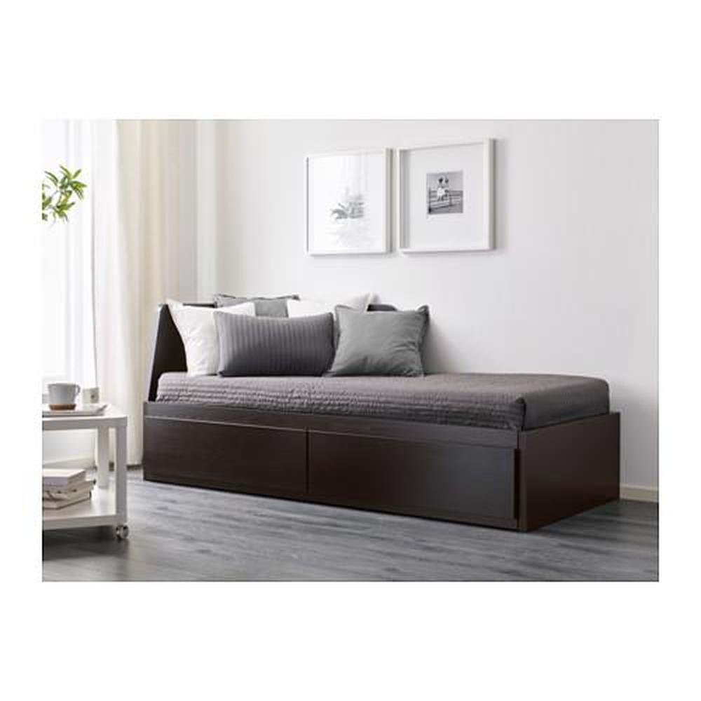 raken Slecht Inschrijven FLEKKE daybed with 2 mattresses / 2 drawers black-brown / Malfors hard  88x86 cm (691.298.83) - reviews, price, where to buy