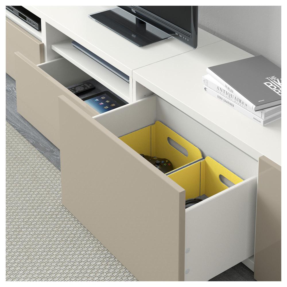 BESTO TV Schrank, Kombination - weiß / Selsviken glänzend / beige