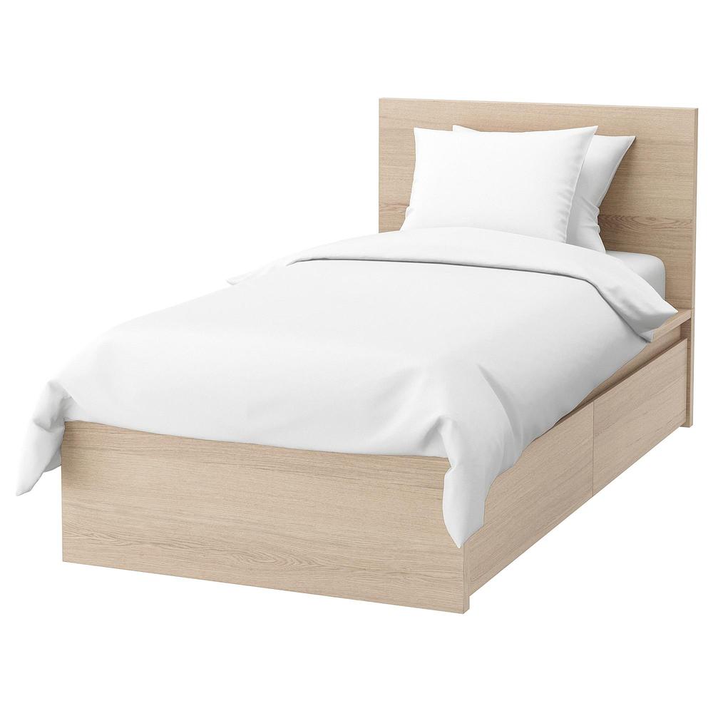 MALM Bed frame + 2 bed drawers , oak veneer, bleached (492.278.89