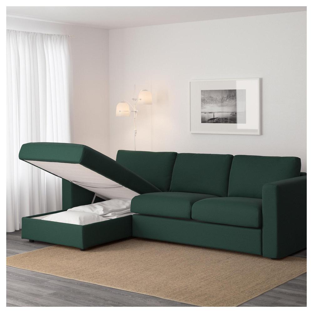 VIMLE 3sofáassento com chaise longue / Gunnared verdeescuro (592.