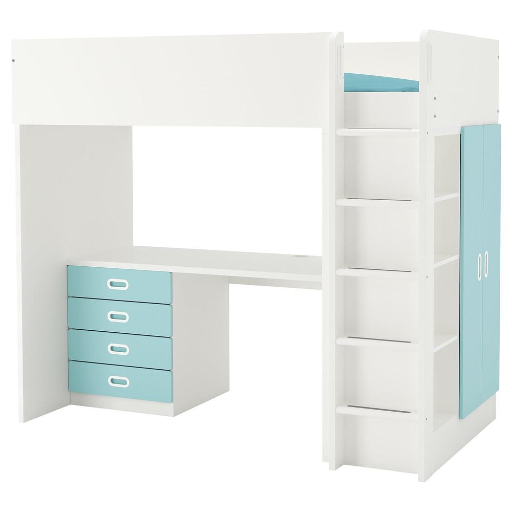 STUVA FRITIDS Loft bed 4 drawer / doors - white / blue (592.621.89) - reviews, price, where to buy