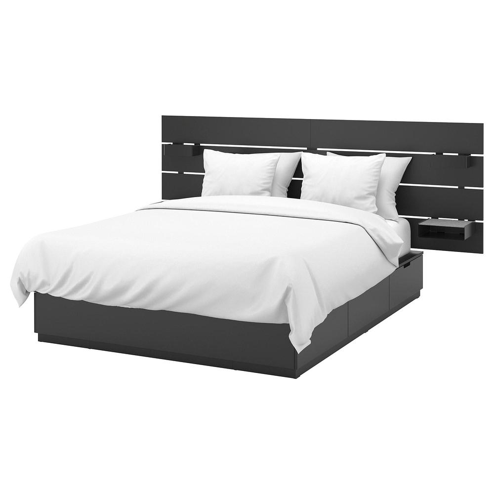 Nordli Bed Frame Interior Storage, Ikea Full Bed Frame With Shelves