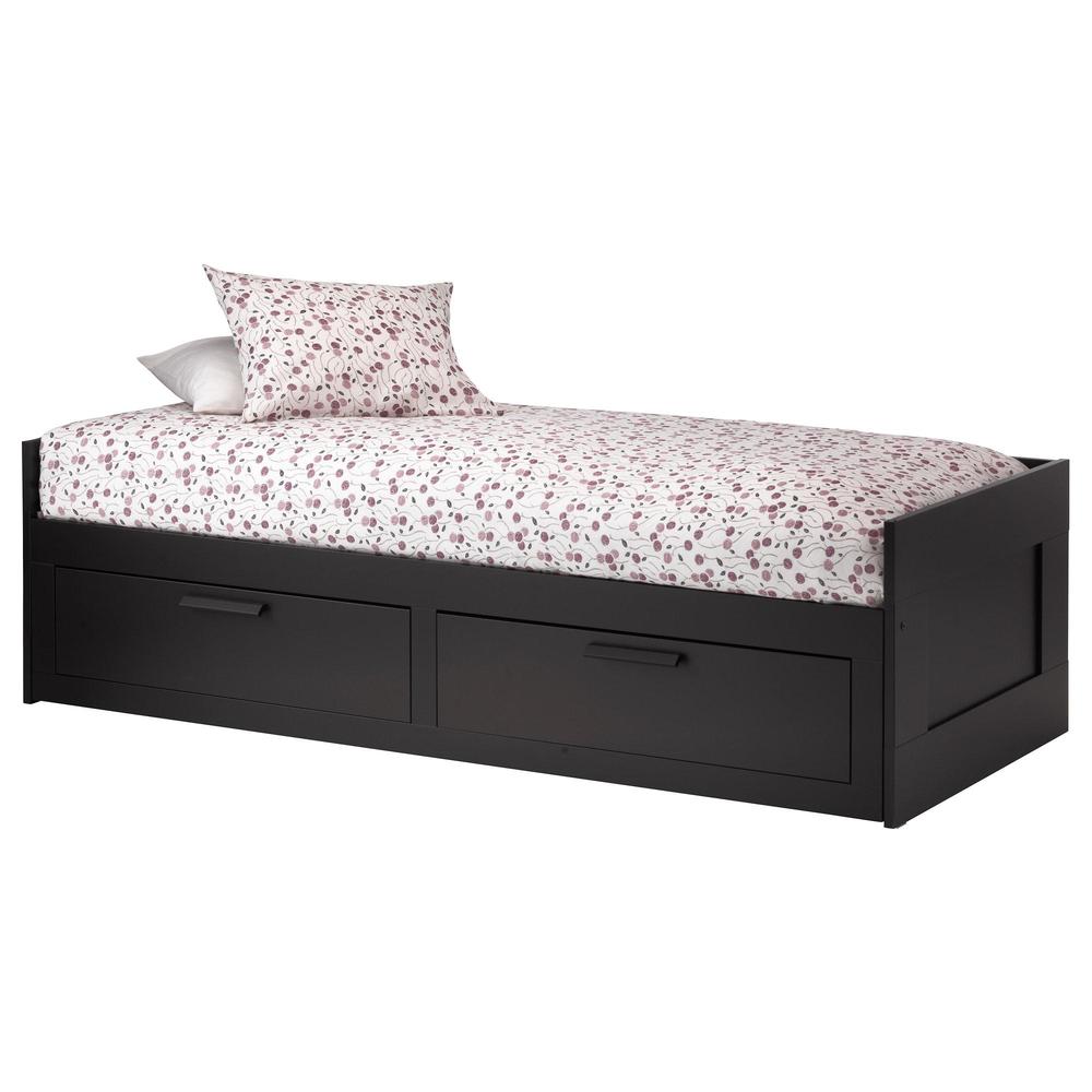 BRIMNES bed frame with storage & headboard, black/Luröy, Full - IKEA